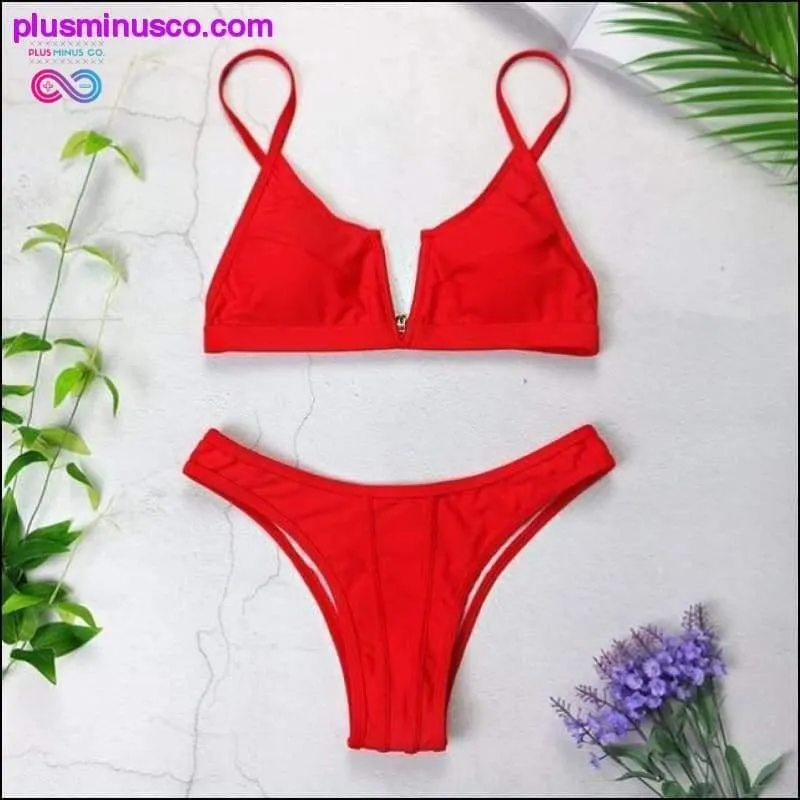 Sexy V Neck Push Up Bikini Bandeau Swimsuits - Swimwear