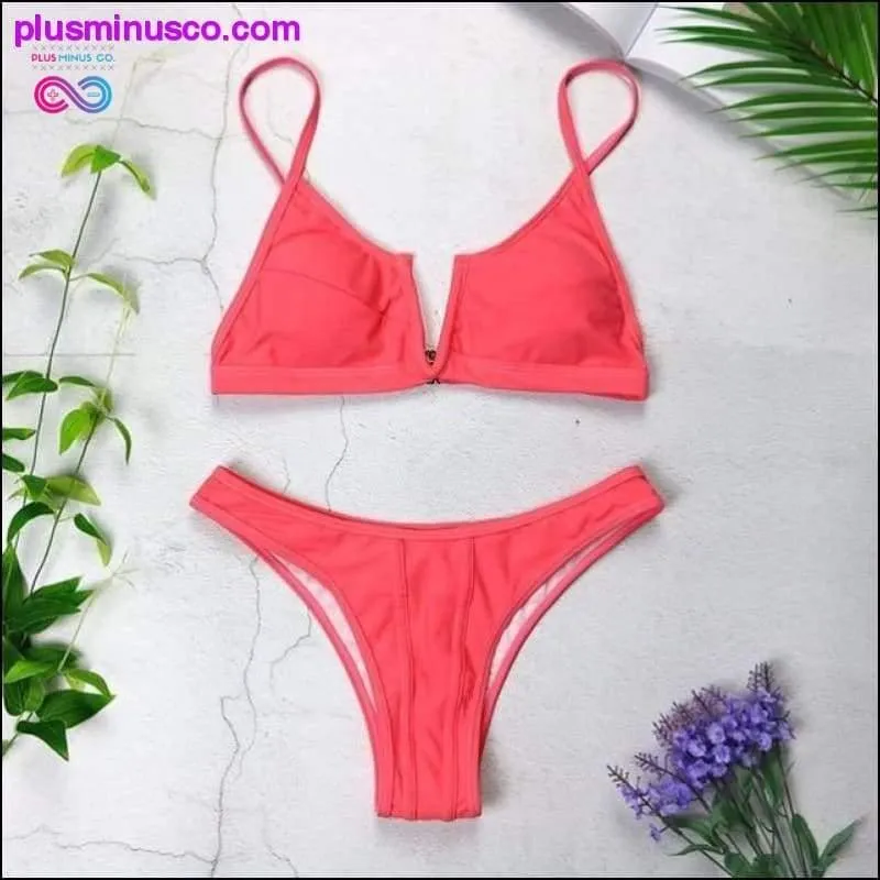 Sexy V Neck Push Up Bikini Bandeau Swimsuits - Swimwear