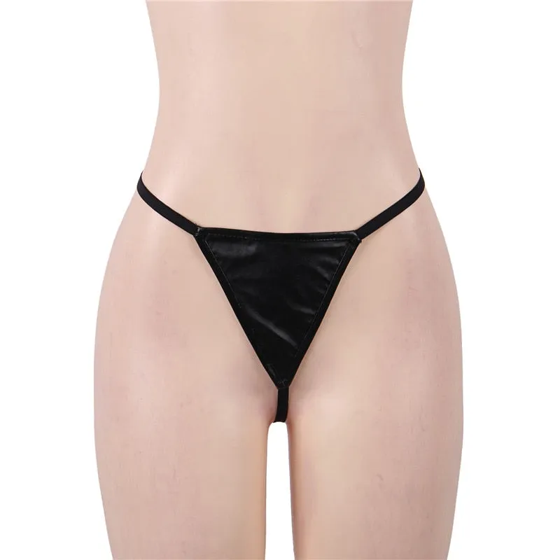 Sexy Women's Black G-String Garter Lingerie Sets - Synthetic Leather