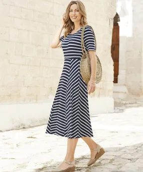 Short Sleeve Stripe Swing Dress