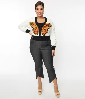 Smak Parlour Black Denim Notched Capri Jeans - Plus Size.