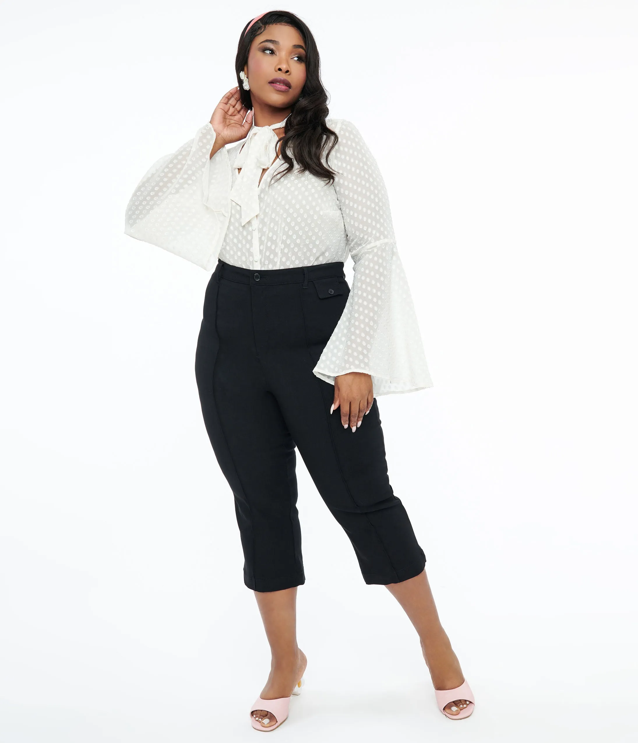 Smak Parlour Black Pintuck Capris in Plus Size