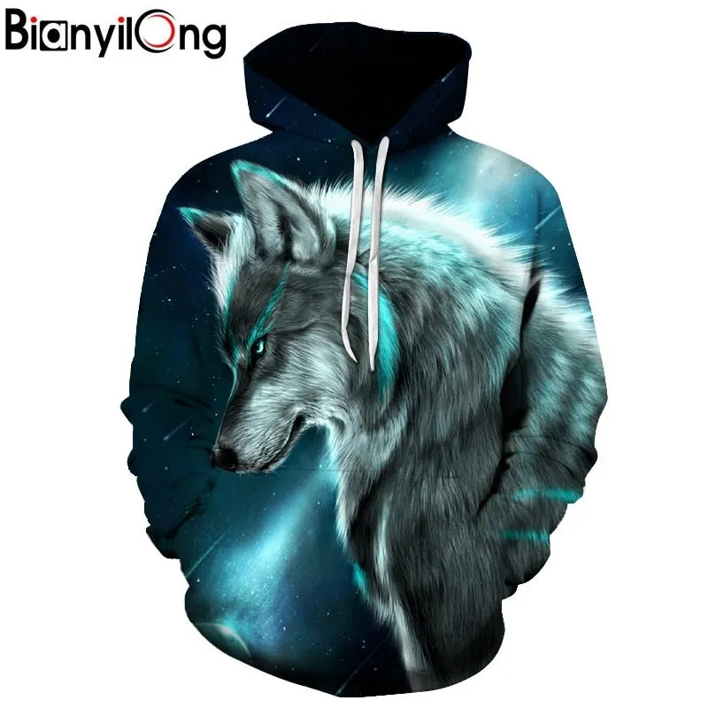 Star-headed wolf print Hoodies