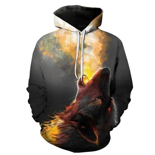 Star-headed wolf print Hoodies