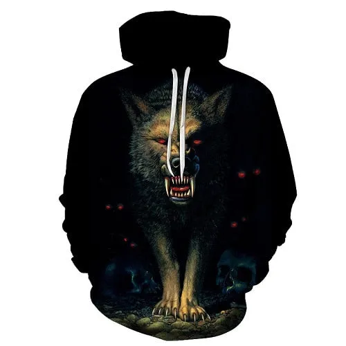 Star-headed wolf print Hoodies