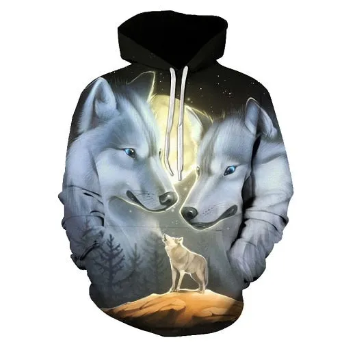 Star-headed wolf print Hoodies