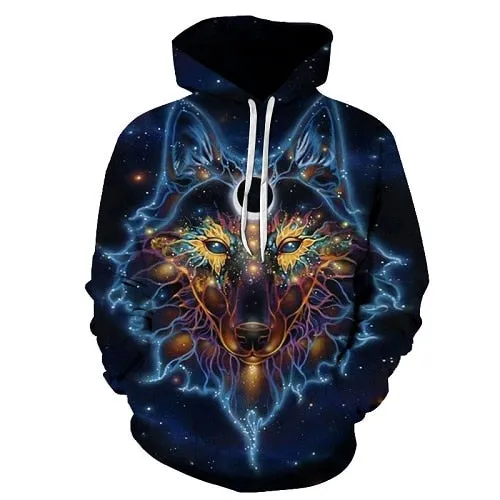 Star-headed wolf print Hoodies