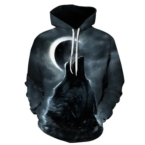 Star-headed wolf print Hoodies