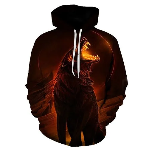 Star-headed wolf print Hoodies