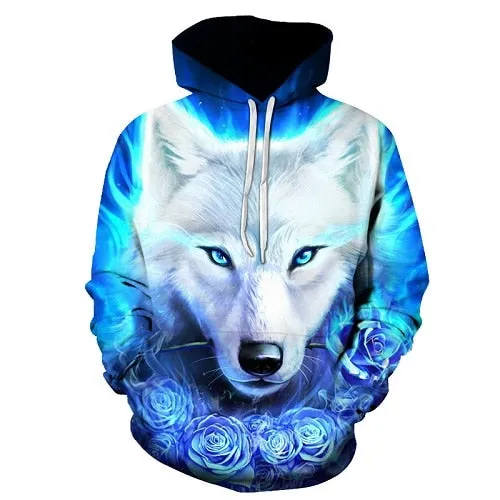 Star-headed wolf print Hoodies