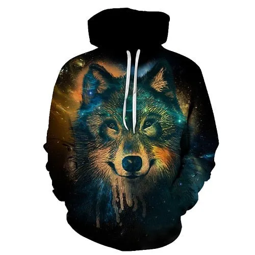 Star-headed wolf print Hoodies