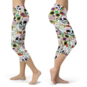 Sugar Skull Capris Vibrant and Multicolored