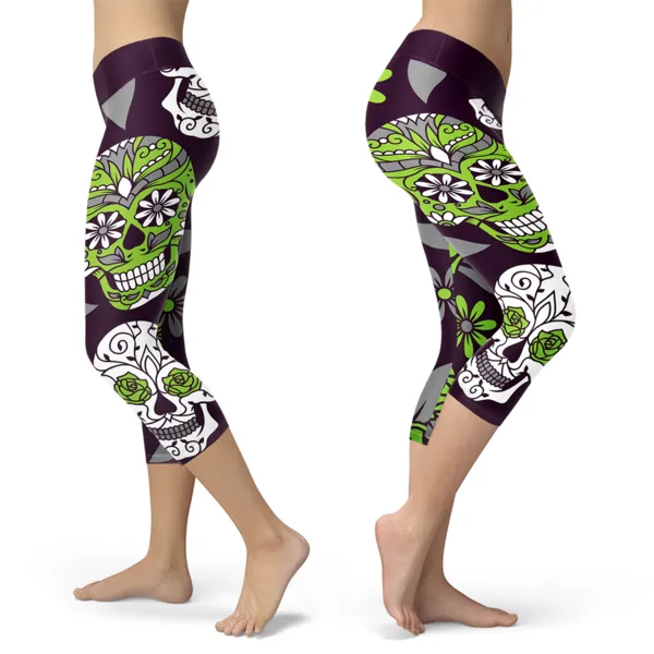 Sugar Skull Leggings Green Purple