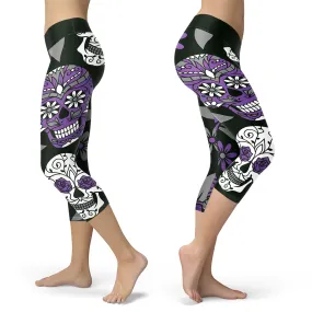 Sugar Skull Leggings in Dark Green and Purple