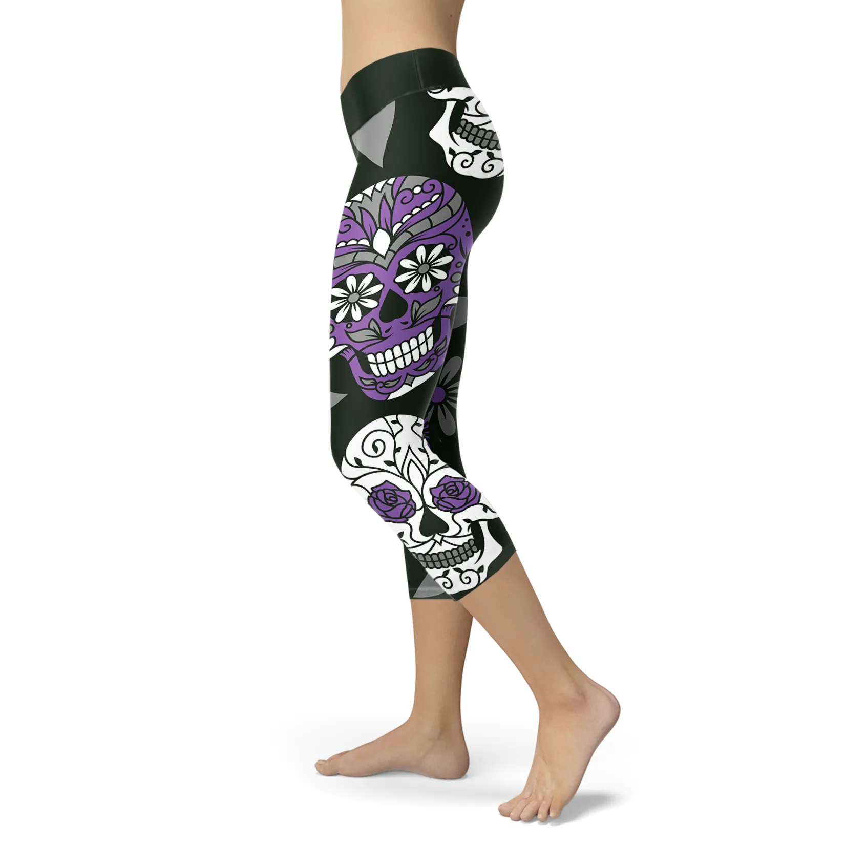 Sugar Skull Leggings in Dark Green and Purple