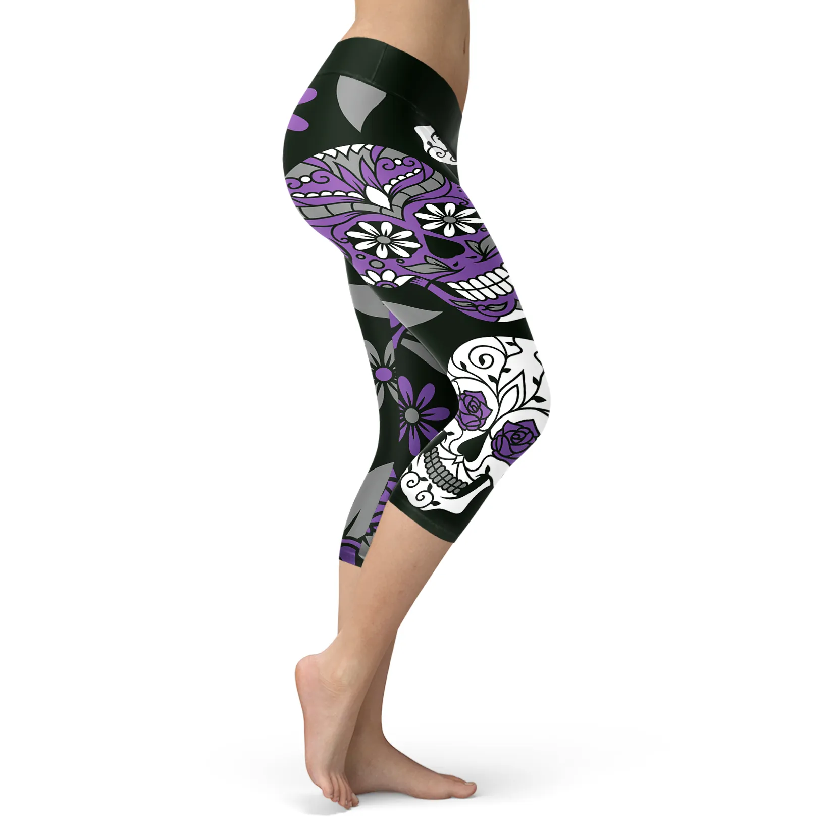 Sugar Skull Leggings in Dark Green and Purple