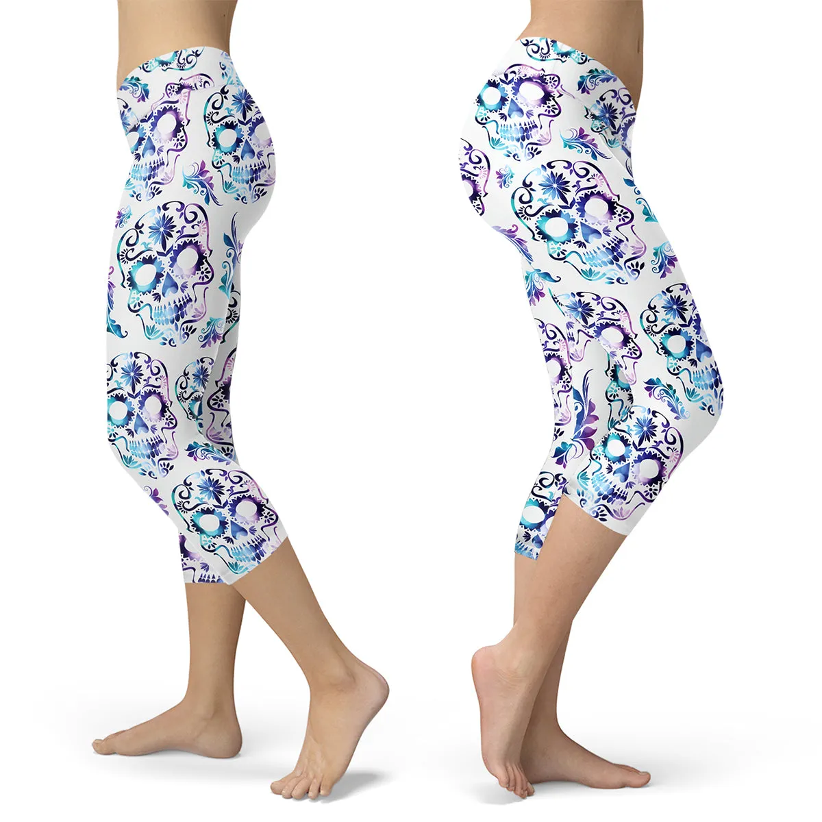 Sugar Skull Leggings White Purple