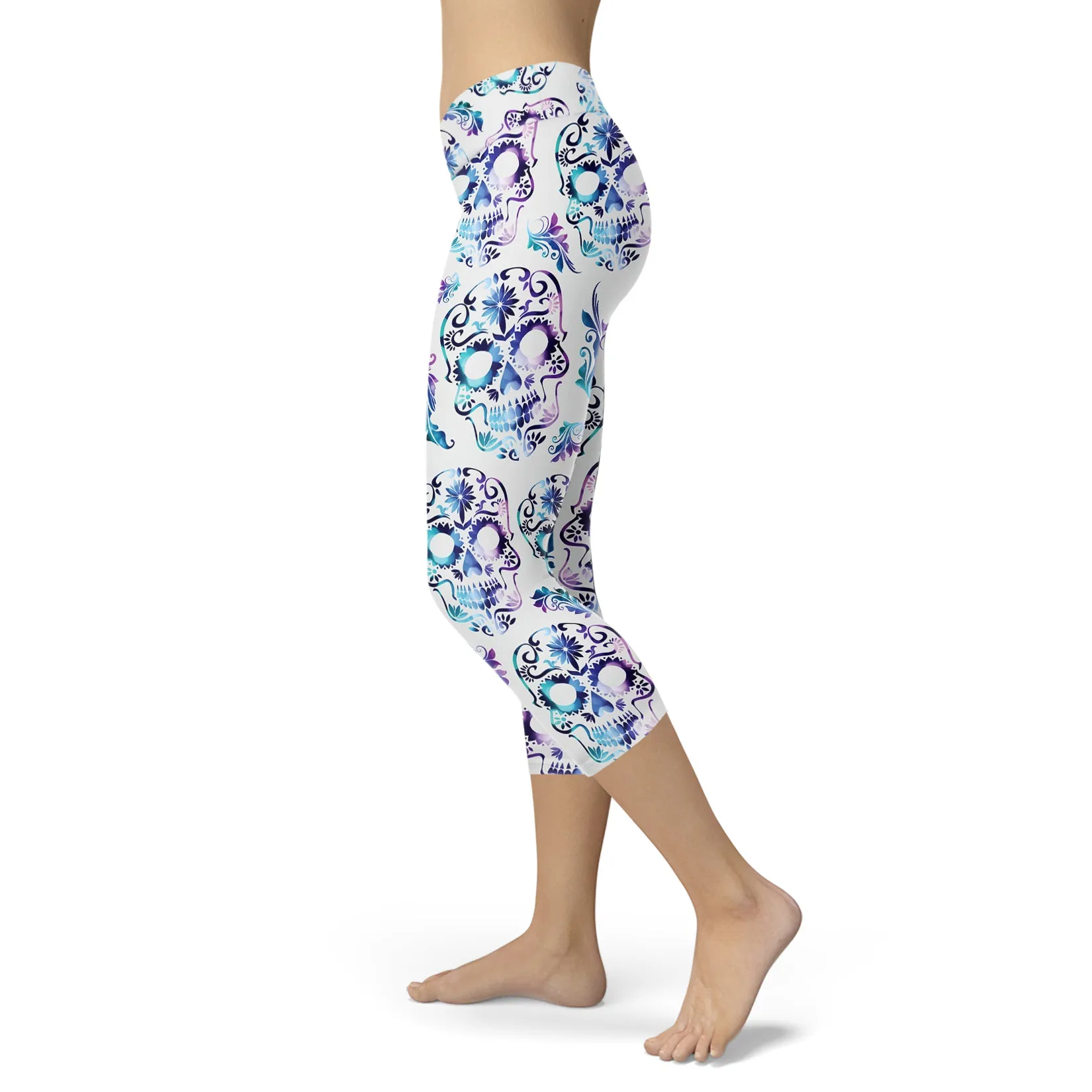 Sugar Skull Leggings White Purple