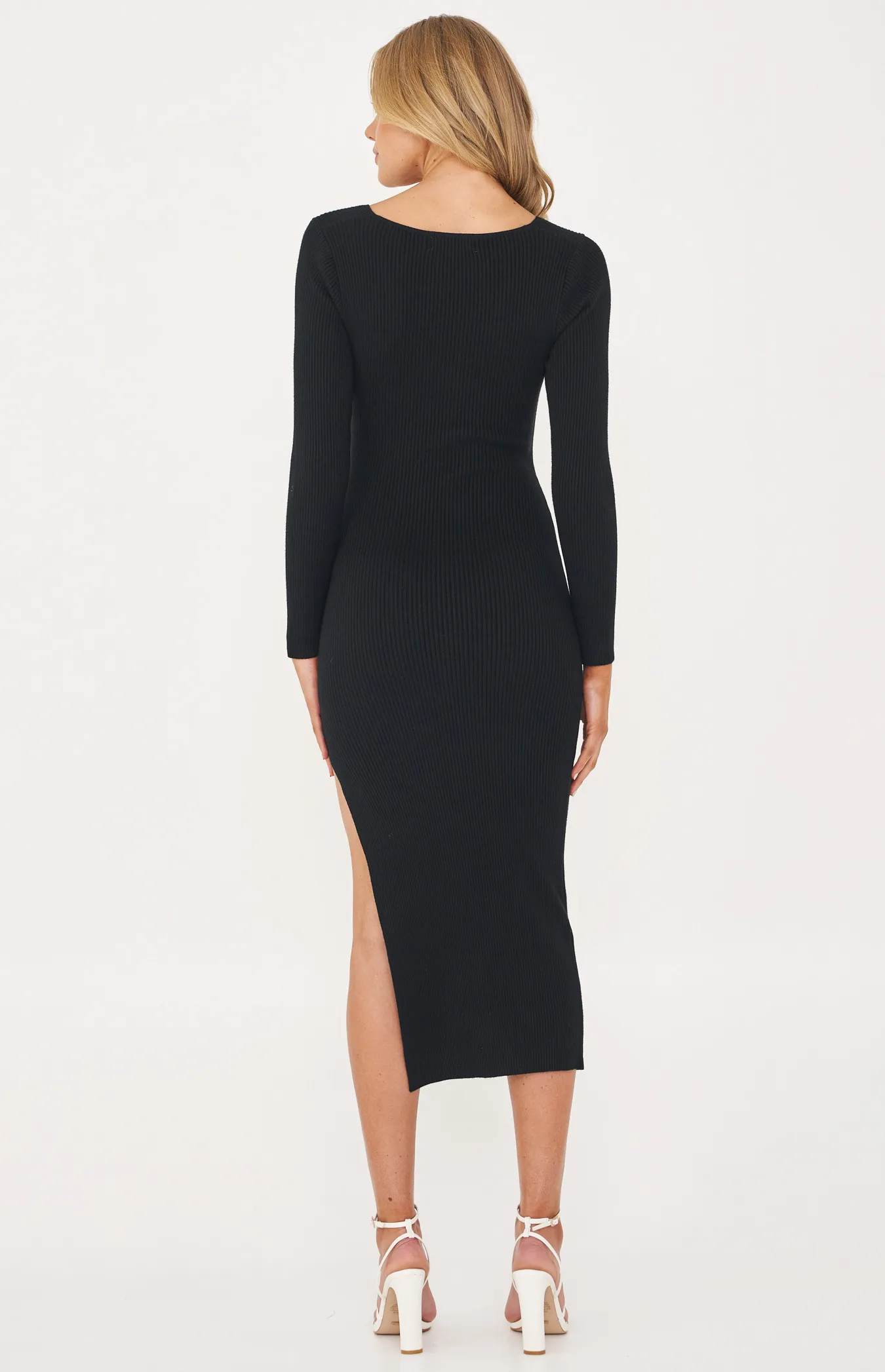 Tie Front Knit Midi Dress with Side Split (SKN598)