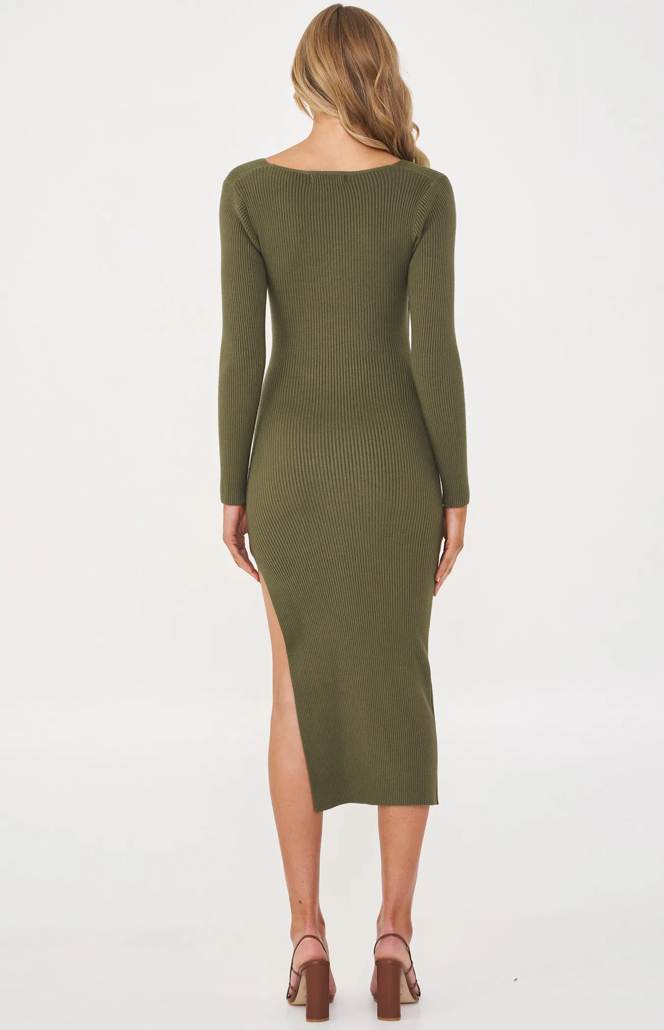 Tie Front Knit Midi Dress with Side Split (SKN598)