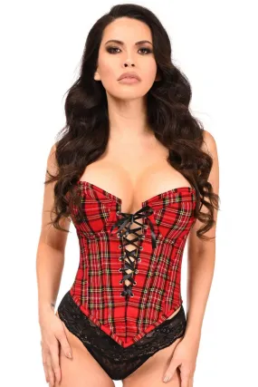 Top Drawer Red Plaid Corset with Steel Boning and Lace-Up Detail