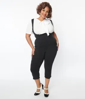 Unique Vintage Plus Size Black Pinafore Capris - Plus Size Black Pinafore Capris - Unique Vintage Capris