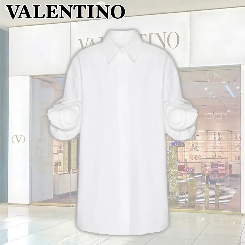 Valentino Flower Patterns Long Sleeve Plain Casual Style