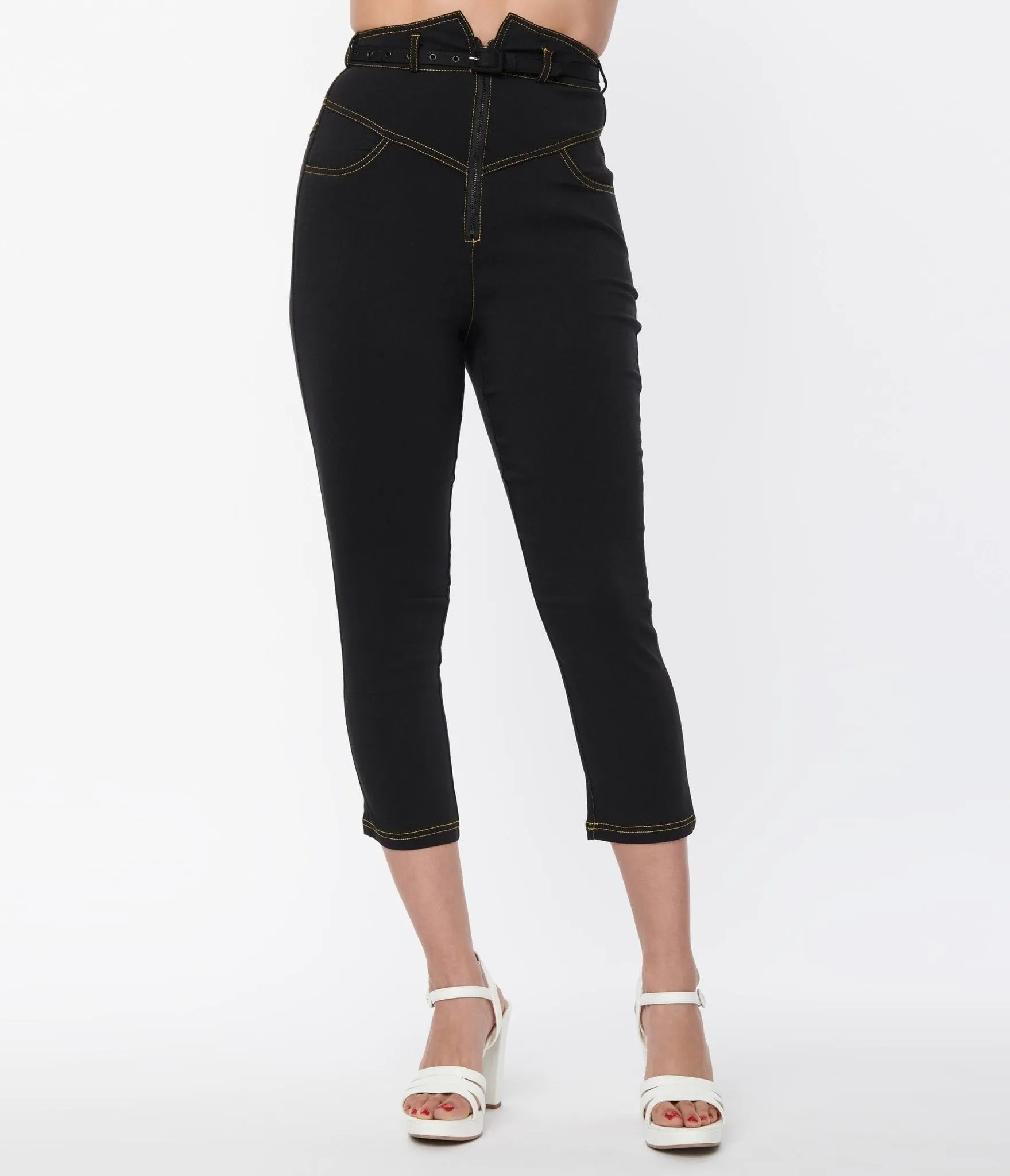 Vintage Black Capris with a Unique Yoke Waist