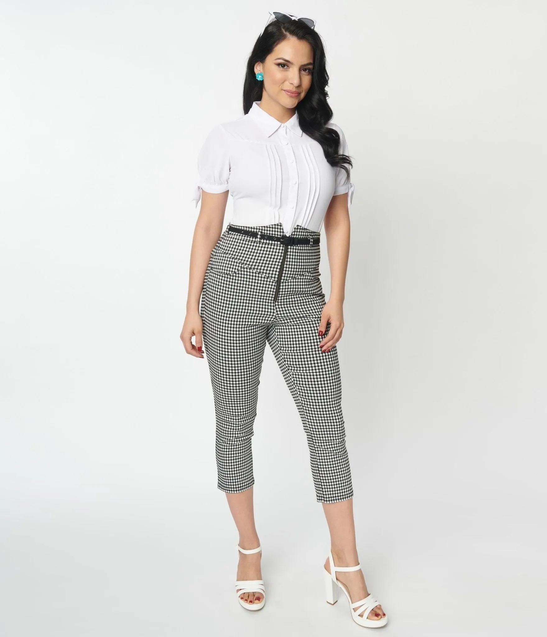 Vintage Black White Gingham Capris With Yoke Waist - Unique and Stylish