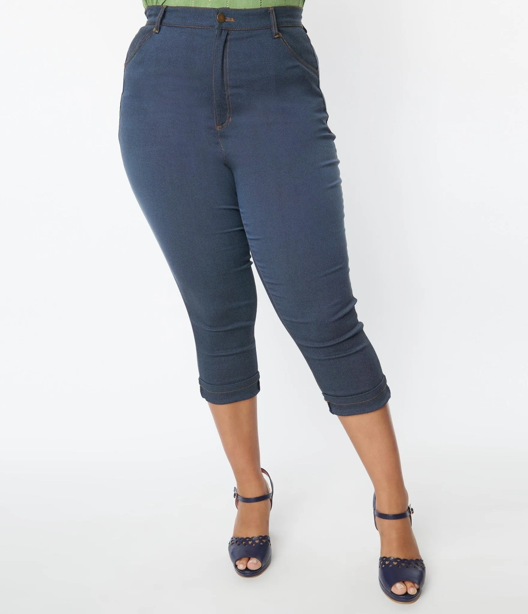 Vintage Plus Size Denim Capris - Bengaline Fabric | Unique Style