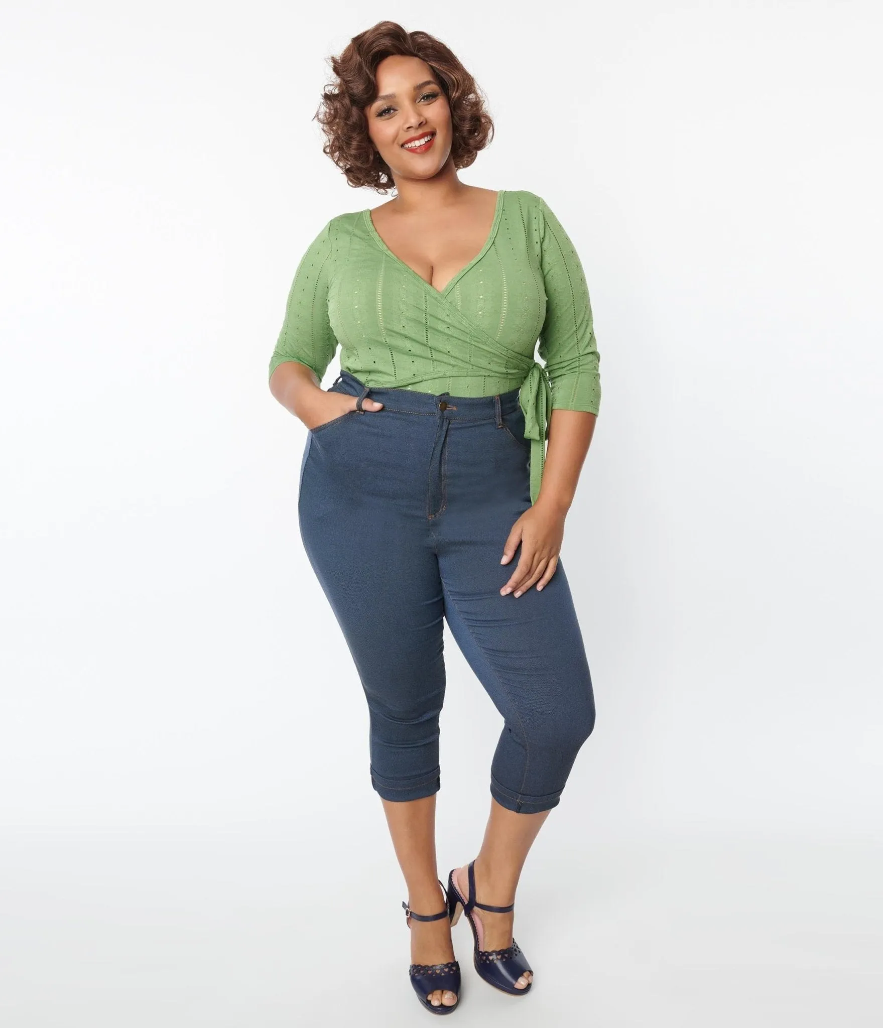 Vintage Plus Size Denim Capris - Bengaline Fabric | Unique Style