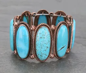 Western stretch bracelet, copper setting, turquoise color stone