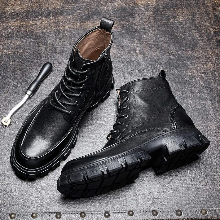 Winter Men's Thick Platform High Top Lace Up Genuine Leather Ankle Boots.