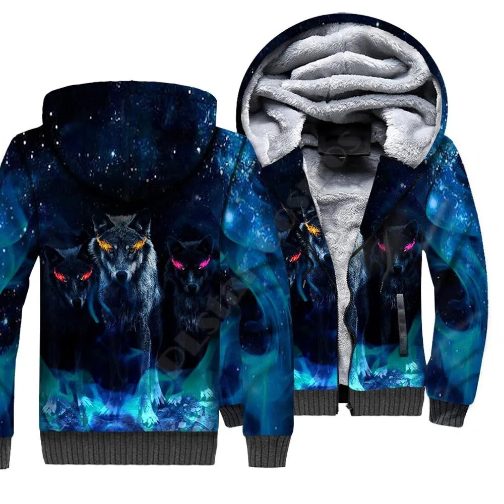 Wolf Animal 3D Printed Fleece Zipper Hoodies for Men  and Women