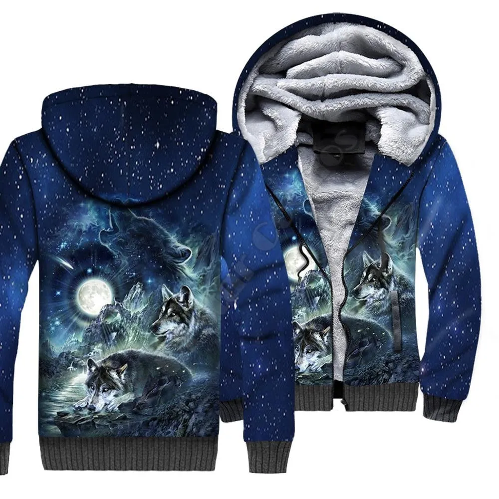 Wolf Animal 3D Printed Fleece Zipper Hoodies for Men  and Women