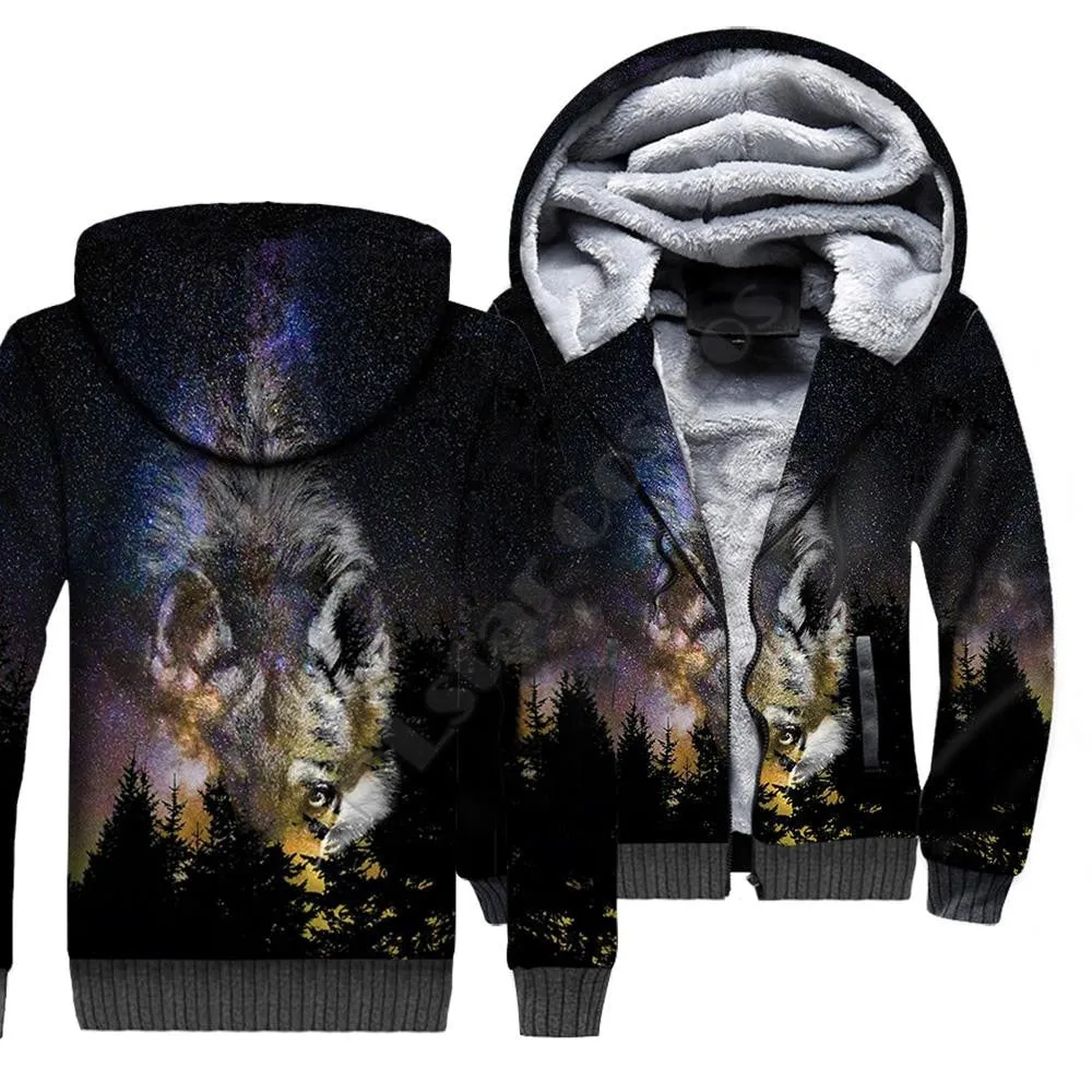 Wolf Animal 3D Printed Fleece Zipper Hoodies for Men  and Women