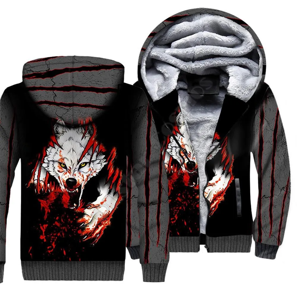 Wolf Animal 3D Printed Fleece Zipper Hoodies for Men  and Women