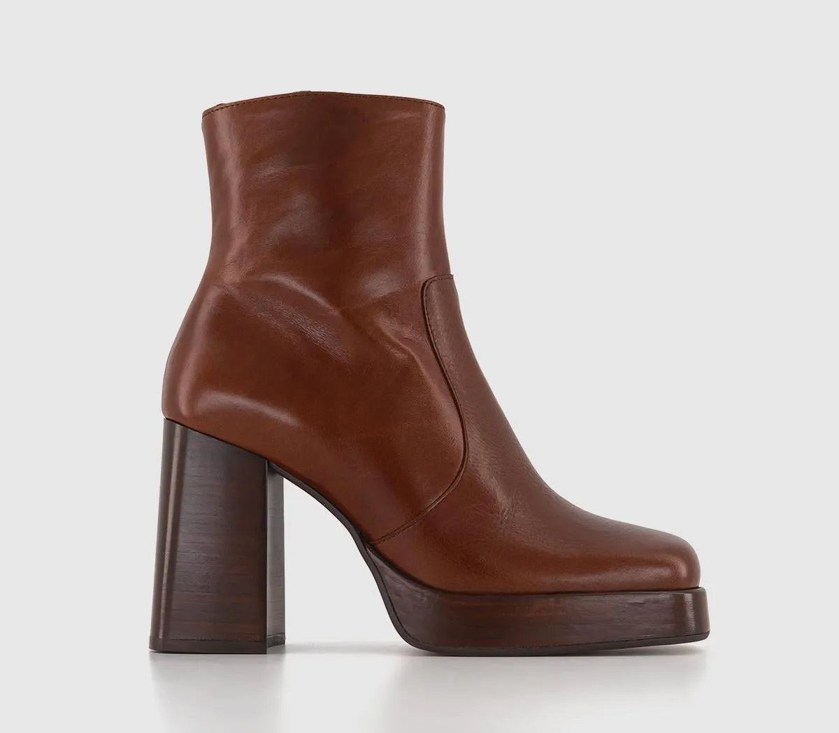 Women's Office Arlo Heeled Platform Boots - Choc Brown Leather.