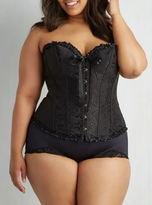 Women's plus size black bow tie sexy iron clasp corset.