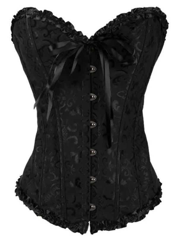 Women's plus size black bow tie sexy iron clasp corset.