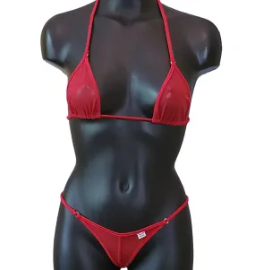 X105 Red Sexy Sheer Mesh Thong Bikini Triangle Back - Xposed Skinz