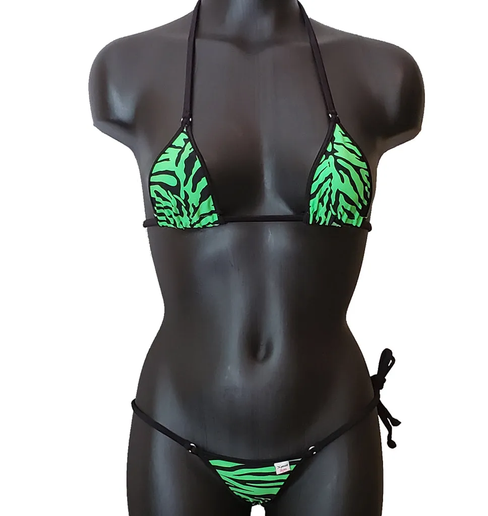 Xposed Skinz Bikinis Brazilian Bikini Zebra Lime - Shop Now!