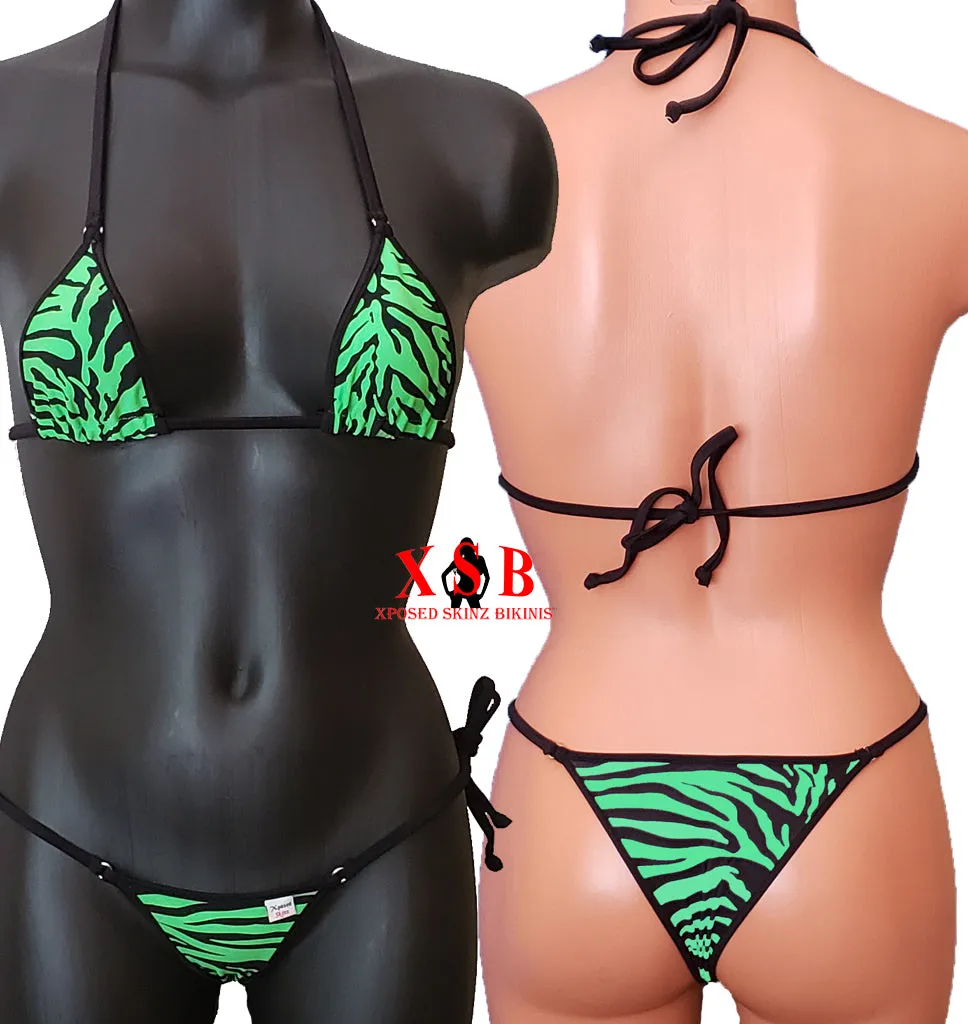 Xposed Skinz Bikinis Brazilian Bikini Zebra Lime - Shop Now!