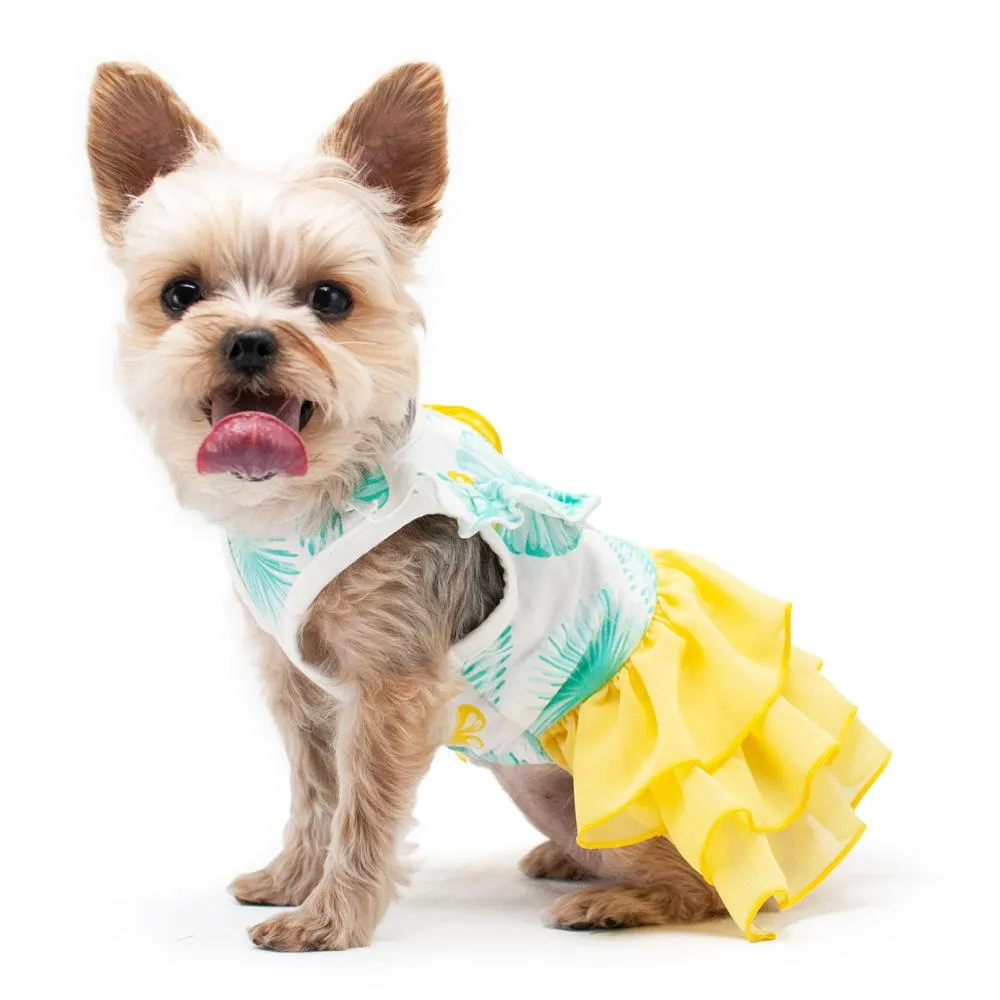 Yellow Dog Dress with Leafy Ruffle