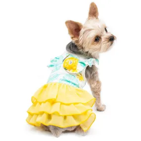 Yellow Dog Dress with Leafy Ruffle