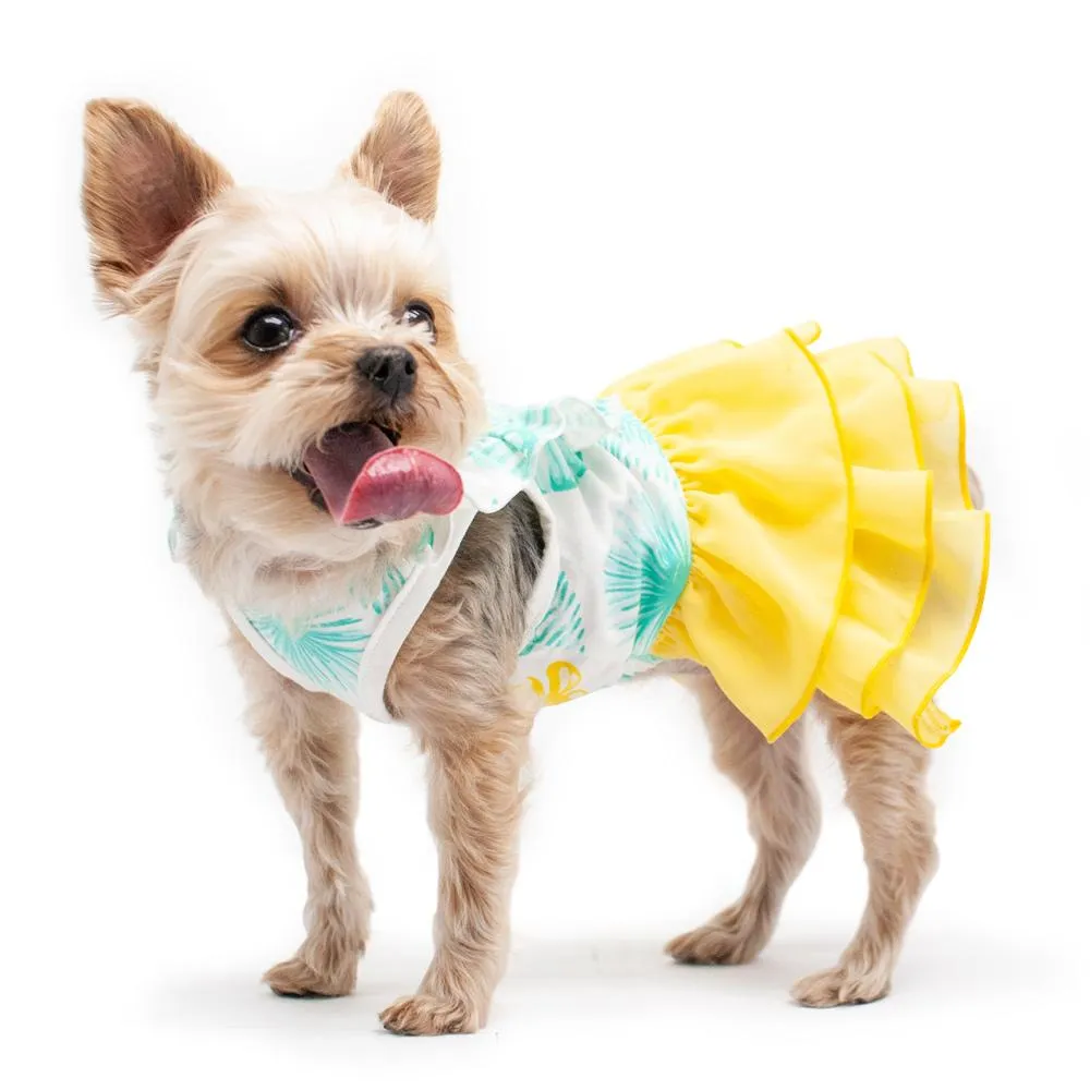 Yellow Dog Dress with Leafy Ruffle