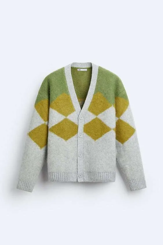 ZARA | Argyle Jacquard Cardigan - Google SEO friendly result.