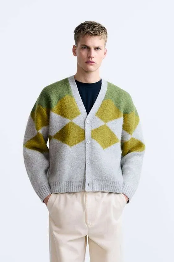 ZARA | Argyle Jacquard Cardigan - Google SEO friendly result.